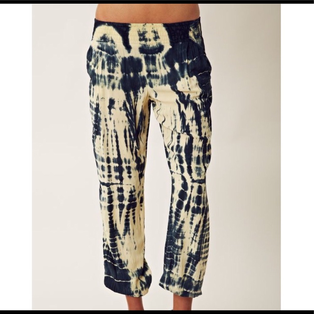 Navy blue and cream tie dye pants